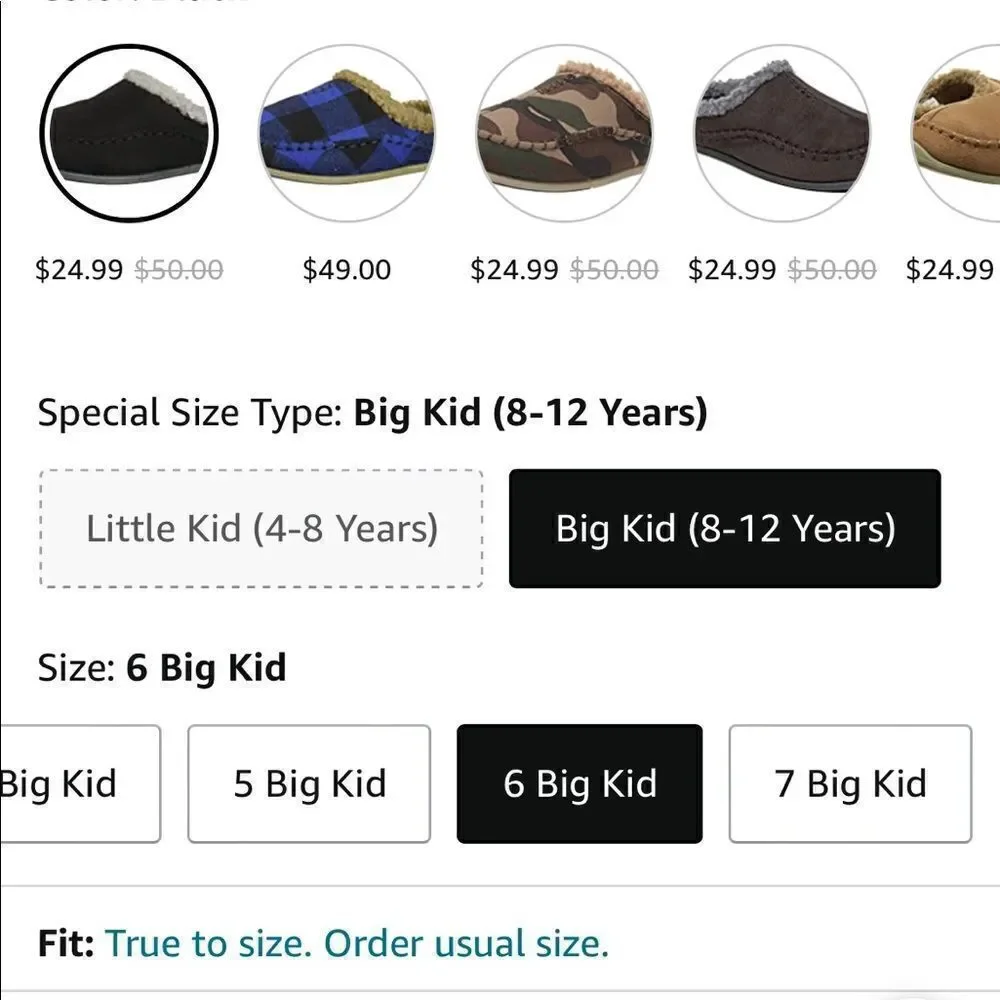 Deer Stags Black and Gray, Big-Kid, Unisex Slippers. Size 6.